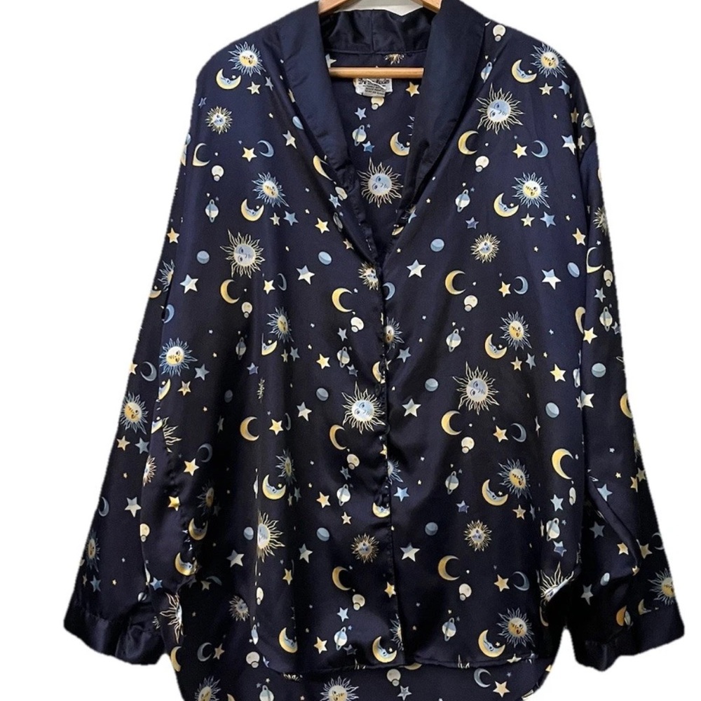 Vintage 90's Y2K 00's Celestial Pajamas Top Sleepwear XL Sun Moon Stars